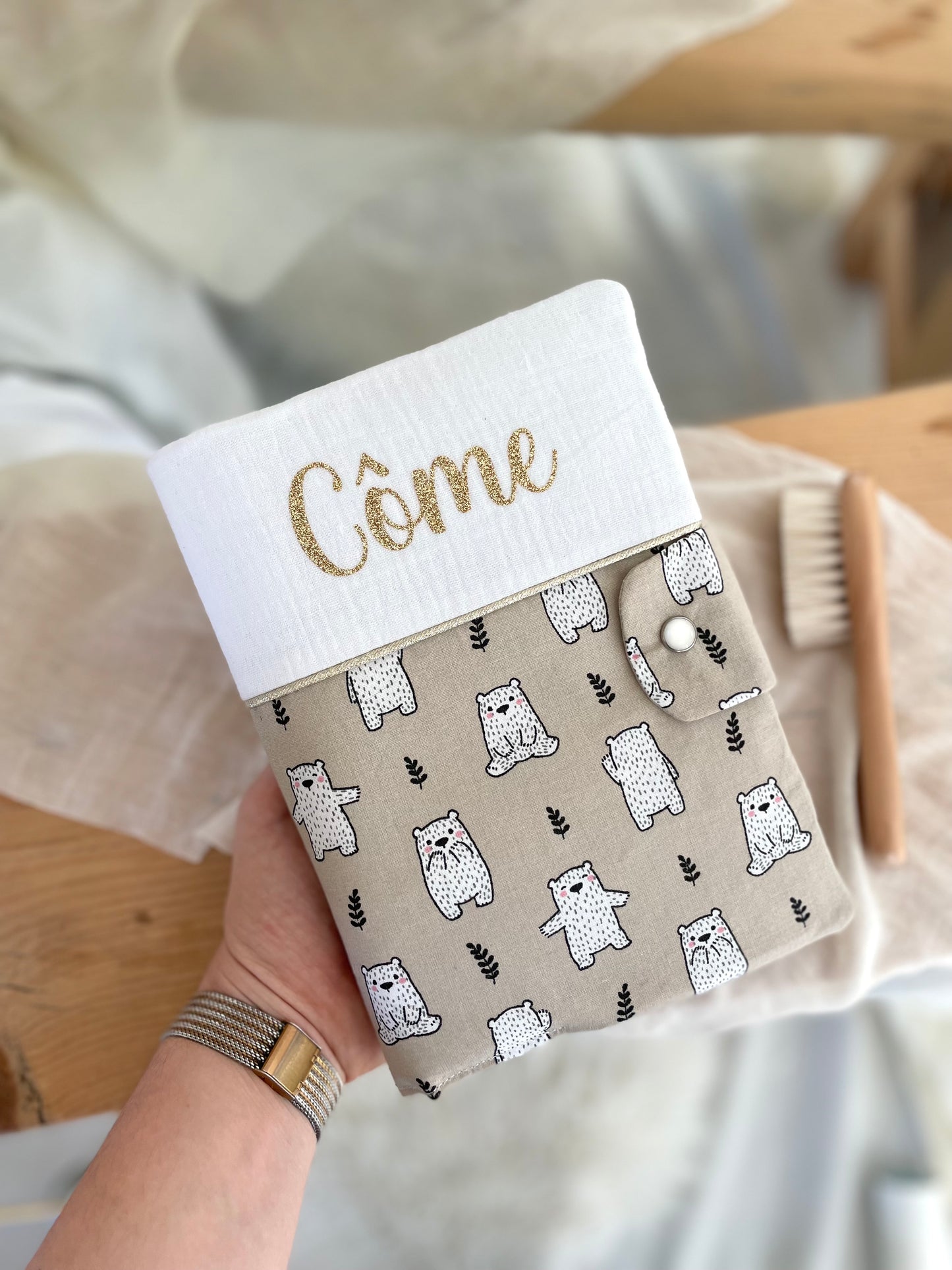 Ensemble Mini Doux – Protège-carnet & Bonnet ourson