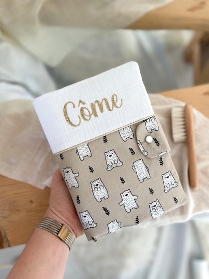 Ensemble Mini Doux – Protège-carnet & Bonnet ourson